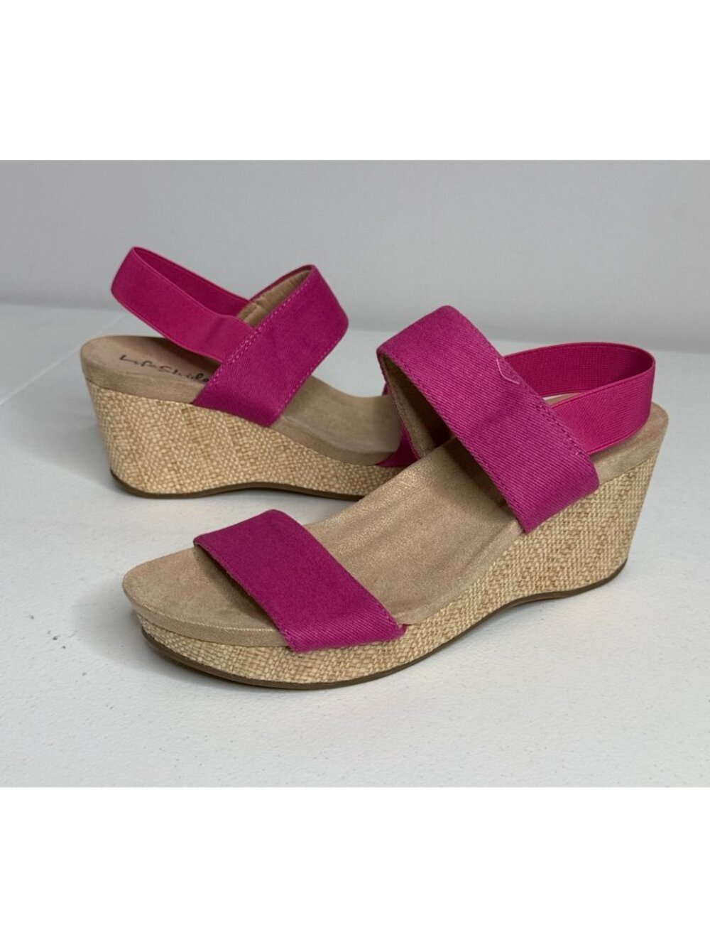 LifeStride Womens 8M Pink Fuchsia Wedge Sandals Elastic Straps Comfort Y2K